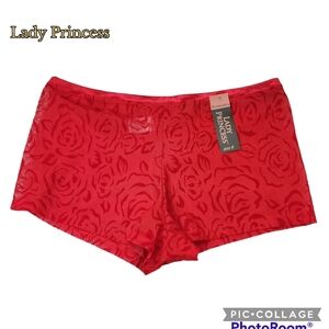 Lady Princess lace panties red boy shorts style satin trim nwt size 8